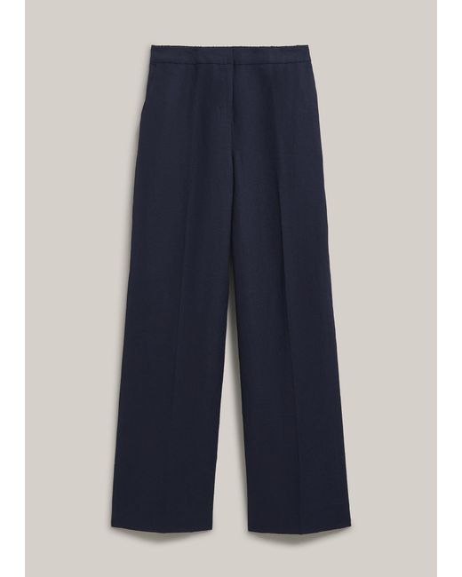 Hobbs Blue Petite Alessia Linen Wide Leg Trousers