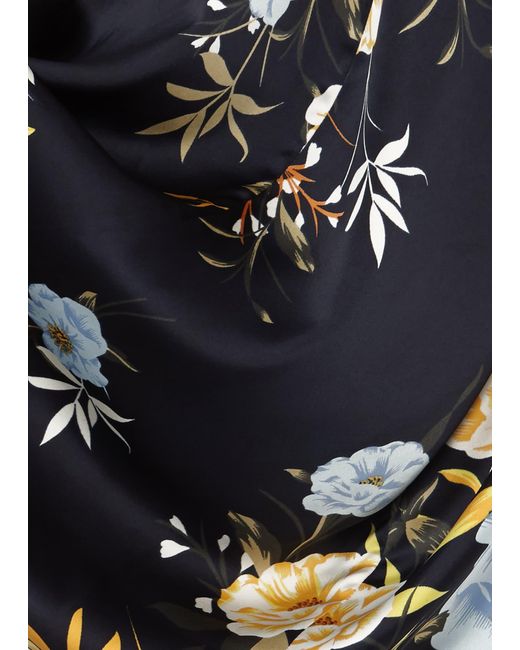 Hobbs Blue Farrah Satin Floral Midi Dress