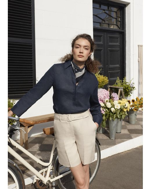 Hobbs Blue Iza Linen Shorts