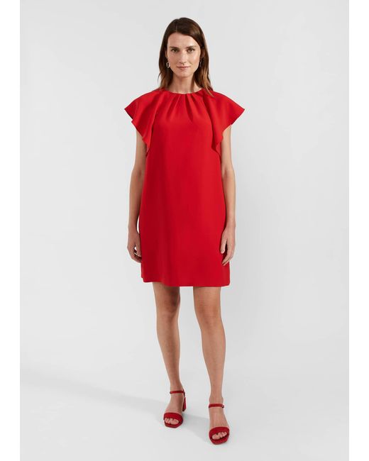 Hobbs Red Rosario Frill Sleeveless Dress