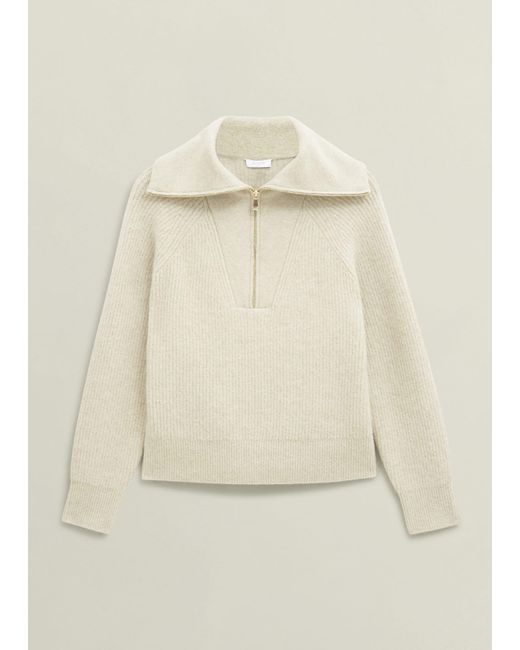 Hobbs Natural Sandy Zip Roll Neck Knitted Jumper