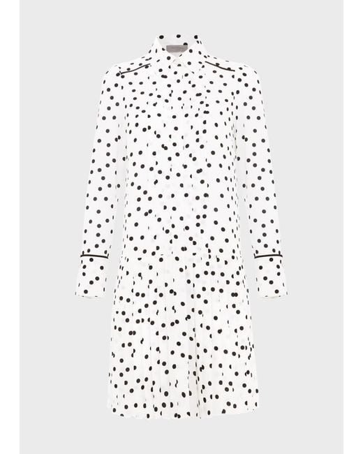 Hobbs White Francesca Spot Pleated Dress