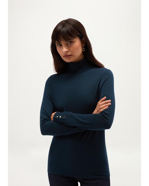 Hobbs Blue Lara Merino Rollneck Jumper