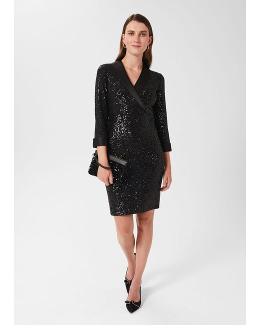 Hobbs Black Carys Sequin Tux Dress