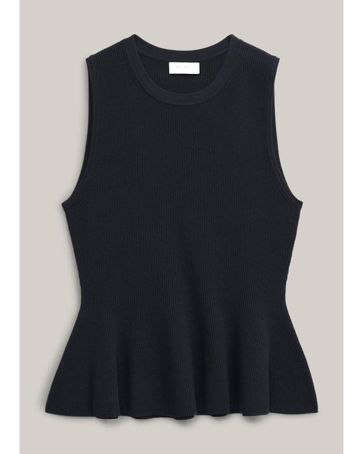 Hobbs Blue Bowes Ribbed Knitted Peplum Top