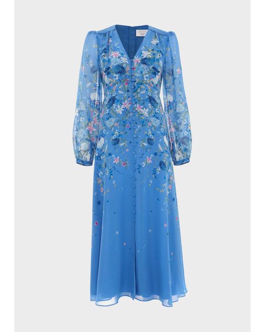 Hobbs Blue Caversham Silk Floral Dress