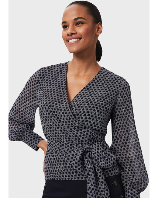 Hobbs Blue Elizabeth Printed Wrap Blouse