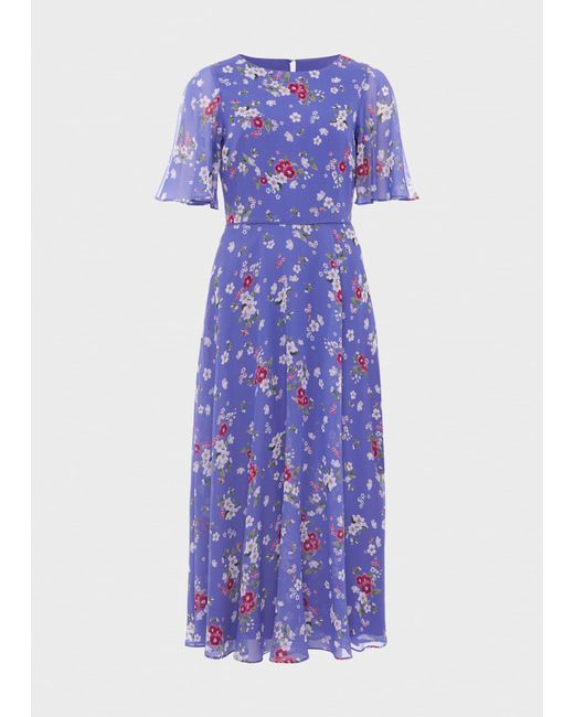 Hobbs Blue Caroline Silk Floral Dress