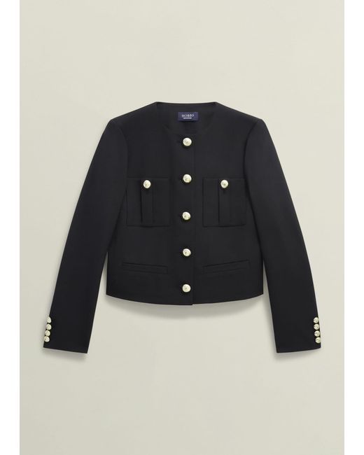 Hobbs Blue Cropped Wool Blend Utility Jacket