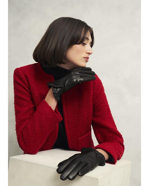 Hobbs Black Edeline Leather Ruffle Gloves