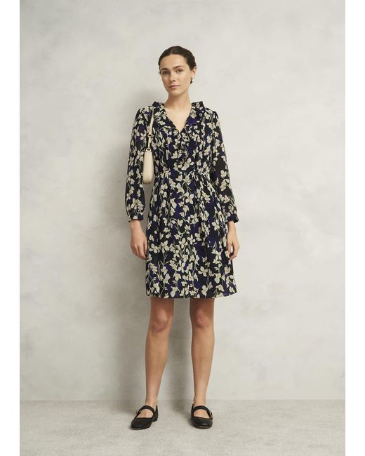 Hobbs Natural Floral Zoe Dress With Ruffle Neck