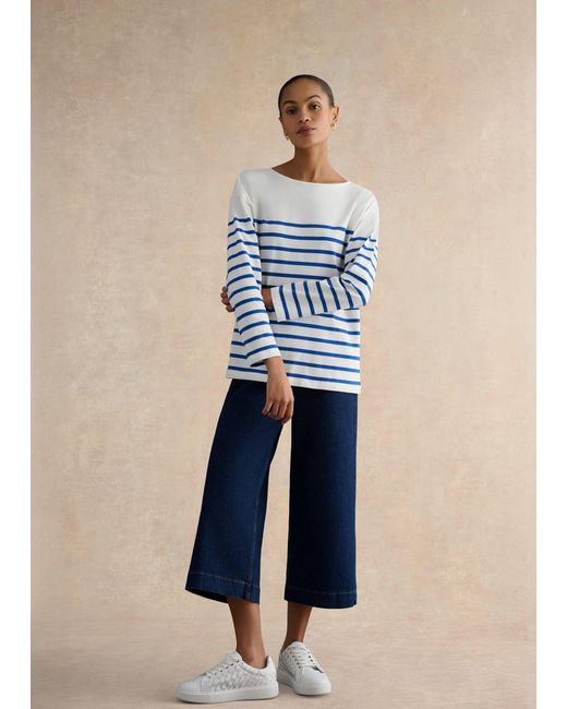 Hobbs Blue Sian Striped Long Sleeve Cotton Top