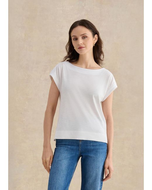Hobbs Blue Alycia Cotton Slub Boat Neck T-Shirt