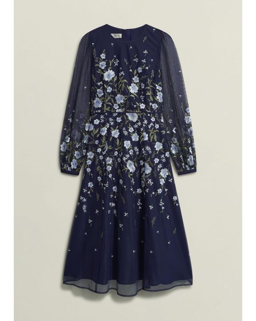 Hobbs Blue Lois Embroidered Dress