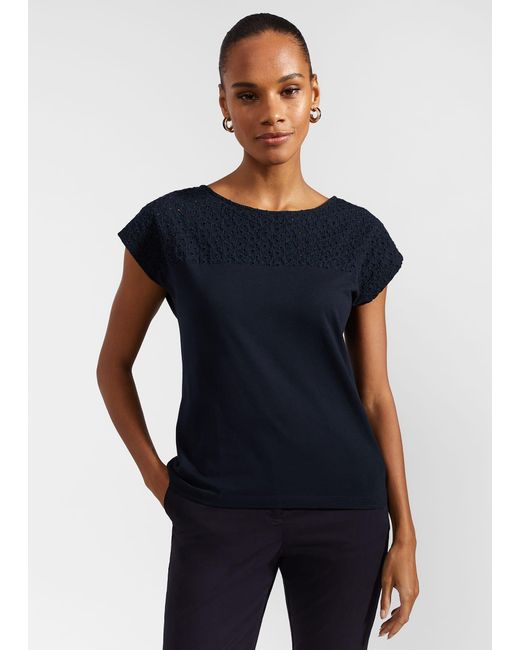 Hobbs Blue Thea Cotton Broderie Top