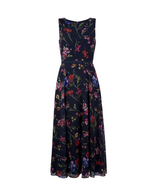 Hobbs Blue Carly Sleeveless Floral - Print Maxi Dress
