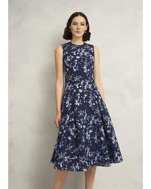 Hobbs Blue Petite Ria Embroidered Floral Dress