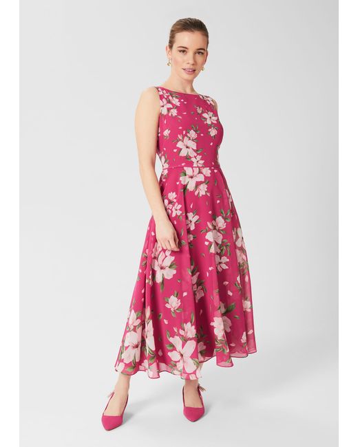 Hobbs Red Petite Carly Floral Midi Dress