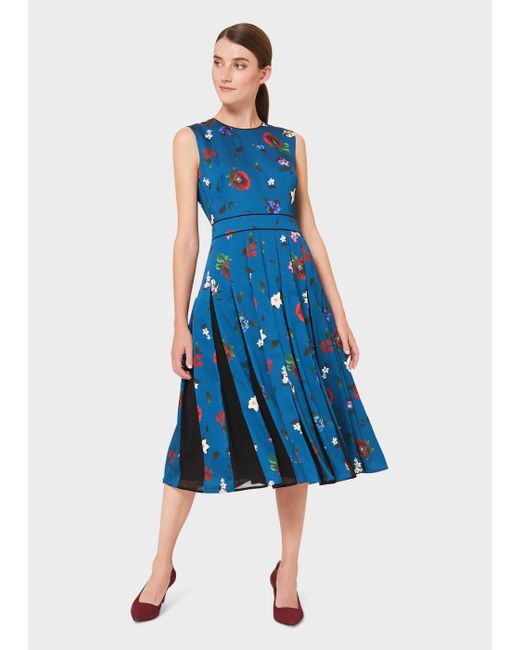 Hobbs Blue Beatrix Satin Floral Fit And Flare Dress