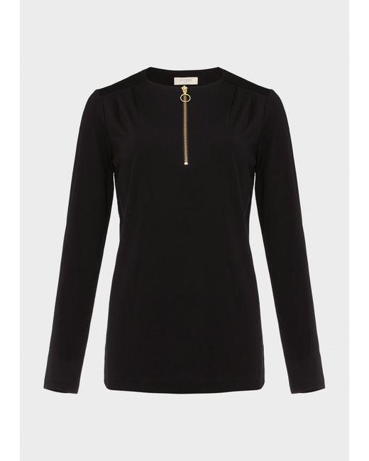 Hobbs Black Kelsey Zip Neck Tunic Top