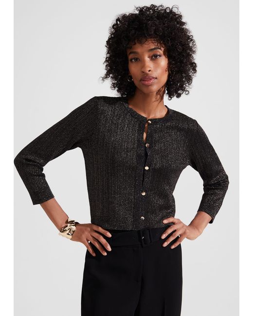 Hobbs Black Reena Sparkle Ribbed Knitted Cardigan