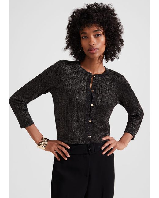 Hobbs Black Reena Sparkle Ribbed Knitted Cardigan