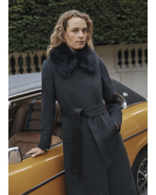 Hobbs Black Faux Fur Livia Wool Coat