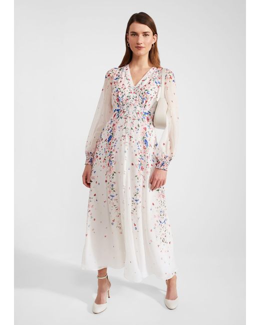 Hobbs White Asher Silk Midi Dress