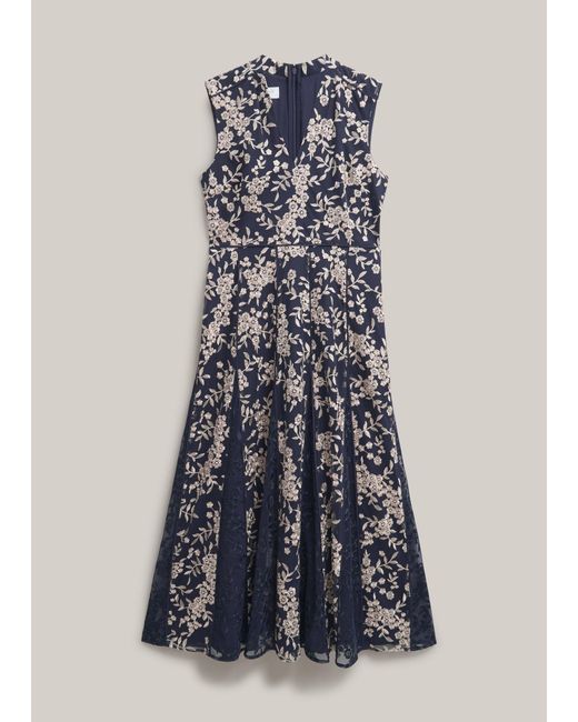 Hobbs Blue Quin Embroidered Dress