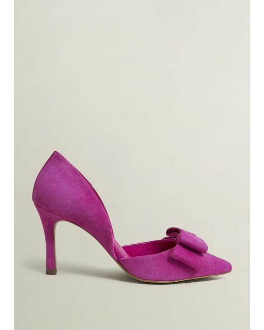 Hobbs Pink Elva Suede Bow Court Shoes