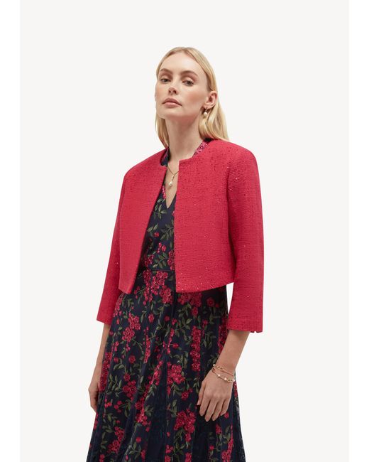 Hobbs Red Prisha Sequin Tweed Jacket