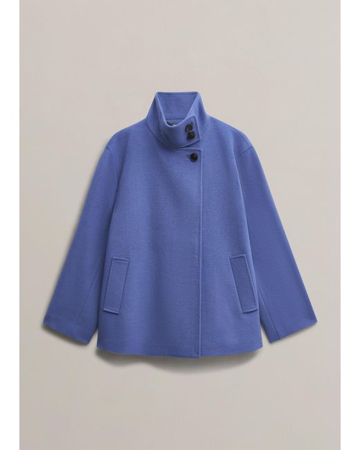 Hobbs Blue Remi Wool Blend Funnel Neck Jacket