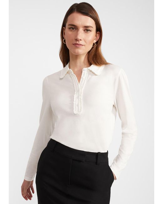 Hobbs White Philippa Cotton Blend Collared Top