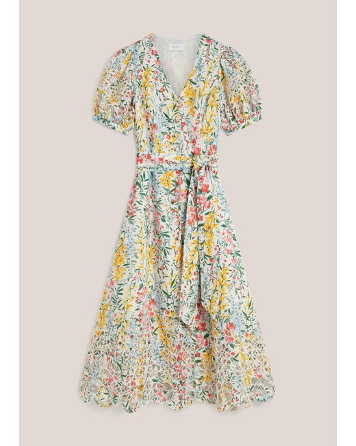Hobbs Natural Petite Christie Floral Broderie Dress