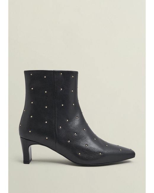 Hobbs Black Isla Studded Leather Ankle Boots
