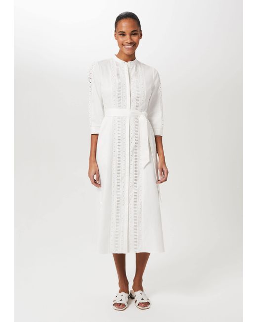 Hobbs White Diana Broderie Midi Dress