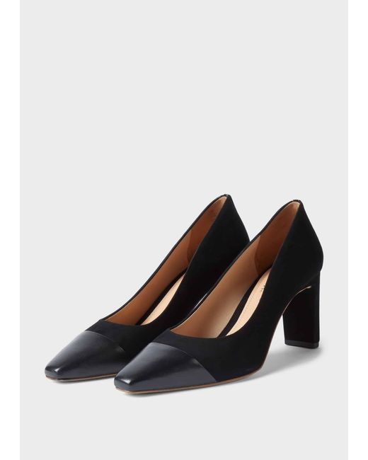 Hobbs Black Christina Suede Bock Heel Court Shoes