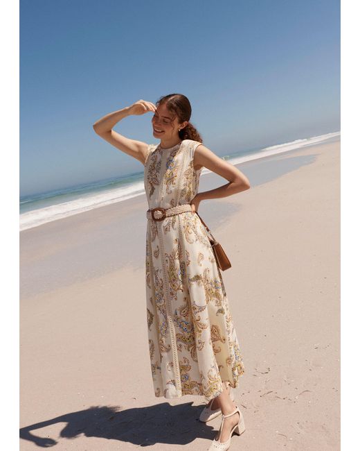 Hobbs Natural Petite Uma Trimmed Linen Dress