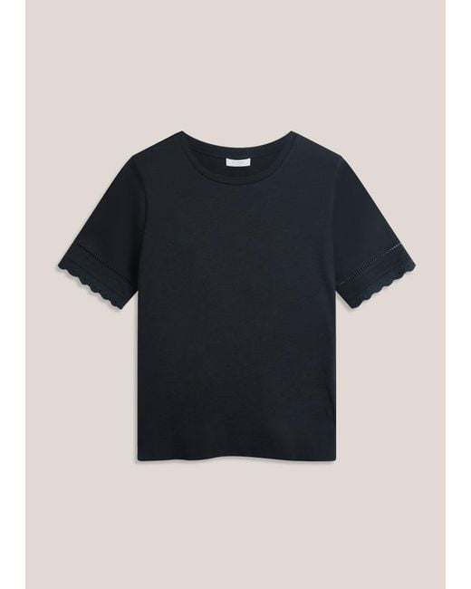 Hobbs Blue Posie Cotton Slub Broderie T-Shirt