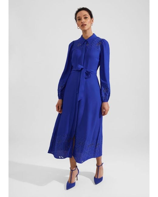 Hobbs Ada Embroidered Midi Dress in Blue
