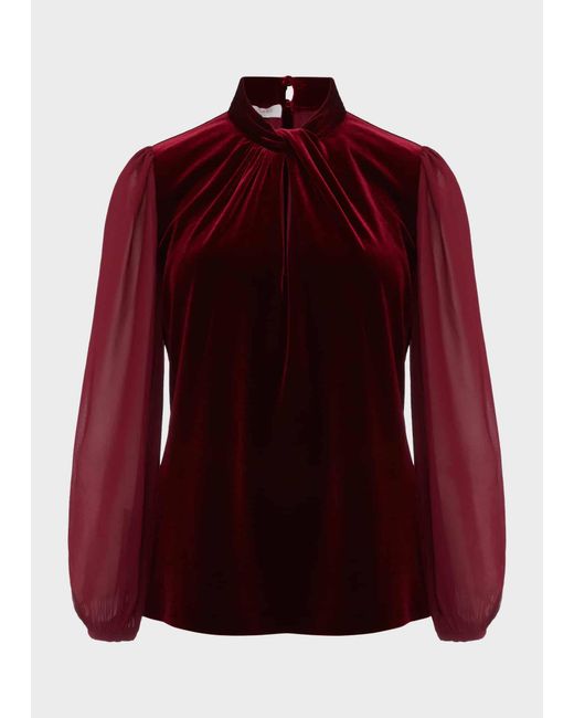 Hobbs Red Faye Velvet Top
