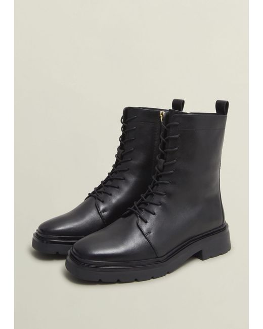 Hobbs Black Farrah Leather Lace-Up Boots