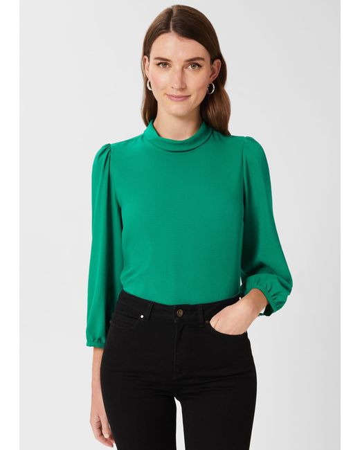 Hobbs Green Leah Jacquard Spot Roll Neck Blouse
