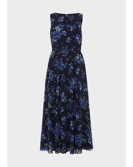 Hobbs Blue Petite Carly Floral Midi Dress
