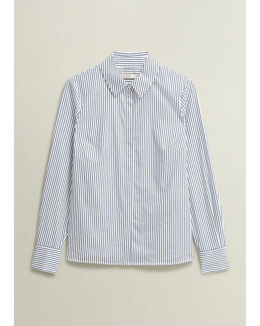 Hobbs Blue Tailored Cotton-Blend Striped Shirt