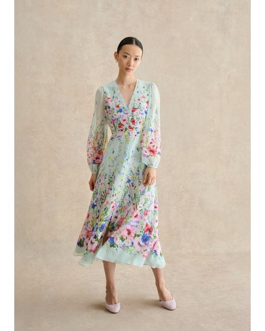 Hobbs Natural Petite Monica Silk Floral Dress