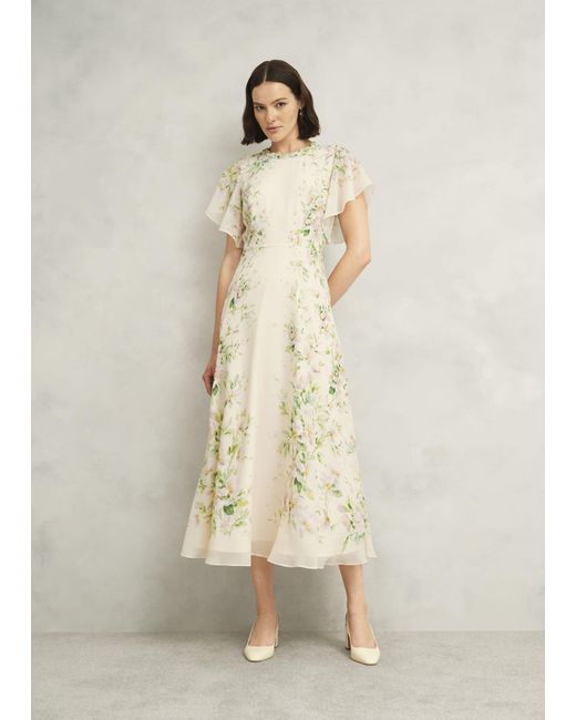 Hobbs Natural Petite Kim Plait Neck Floral Silk Dress