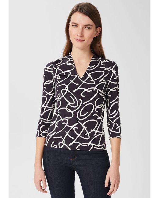 Hobbs Black Aimee Printed Top