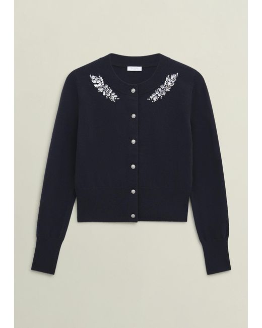 Hobbs Gray Penelope Wool Blend Gem Detail Cardigan