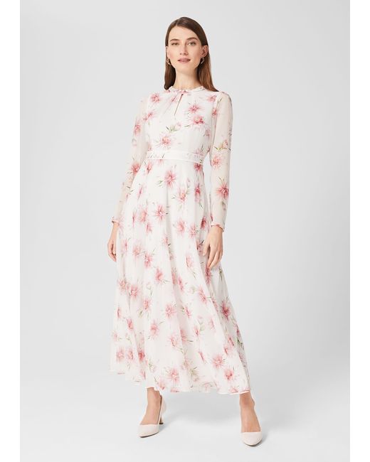 Hobbs Pink Petite Rosabella Silk Floral Midi Dress